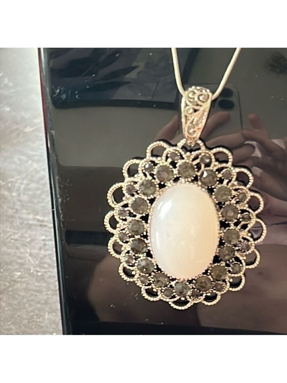 Sterling Silver Snake Chain Pendant with Stone